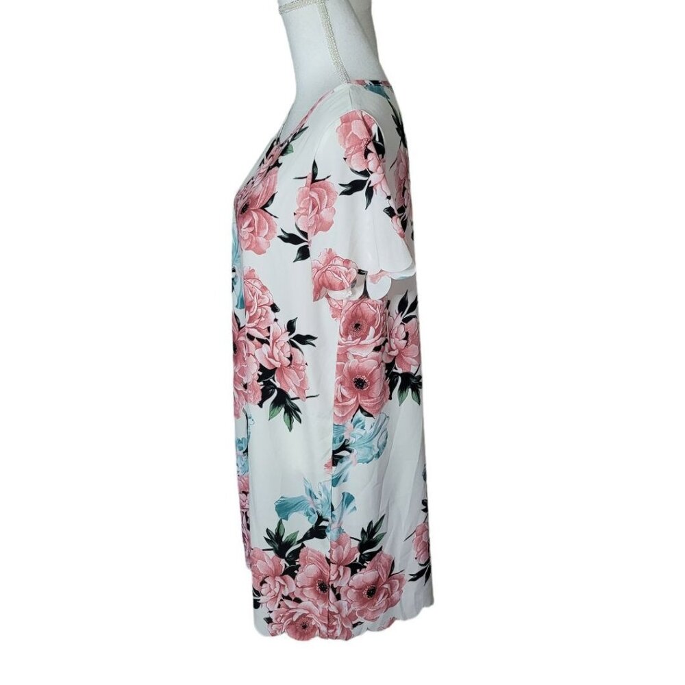 Vanilla Bay Dress Floral Short Sleeve White Pink Roses Short Womens Large - Picture 5 of 13